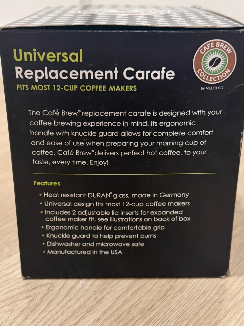 Café Brew Universal Replacement 12 cup Coffee Carafe Glass and Black New in Box